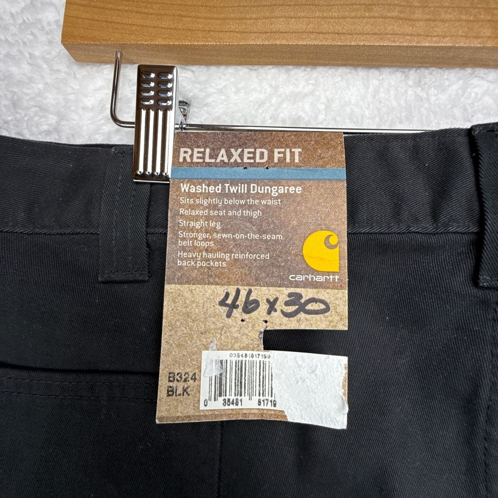 Carhartt Washed Twill Dungaree Relaxed Fit Pants Mens 46x30 B324 BLK Black NWT